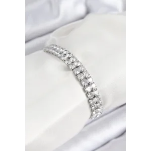 Pirinç Zirkon Taşlı Çift Sıra Kare Model Gümüş Renk Asansörlü Kadın Bileklik