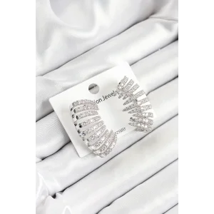 Pirinç Zirkon Taşlı Çoklu Görünümlü Model Gümüş Renk Kadın Küpe