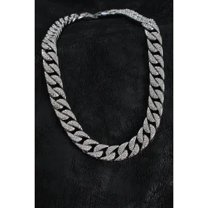 Pirinç Zirkon Taşlı Cuba Gurmet Model Gümüş Renk Erkek Kolye