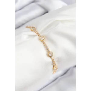 Pirinç Zirkon Taşlı Daire Model Gold Renk Asansörlü Kadın Bileklik