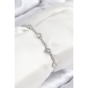 Pirinç Zirkon Taşlı Daire Model Gümüş Renk Asansörlü Kadın Bileklik