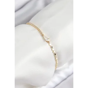 Pirinç Zirkon Taşlı Damla Model Ezme Zincir Gold Renk Kadın Bileklik