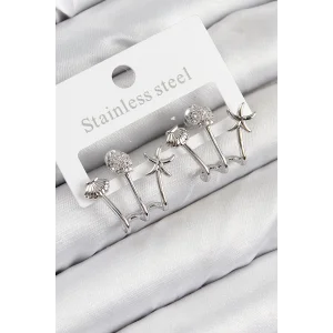 Pirinç Zirkon Taşlı Deniz Yıldızı ve İstiridye Model Gümüş Renk Kadın Küpe