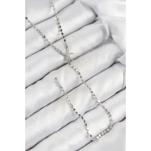 Pirinç Zirkon Taşlı Ezme Zincirli Deniz Yıldızı Model Gümüş Renk Y Kolye