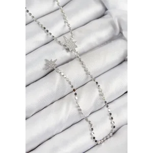 Pirinç Zirkon Taşlı Ezme Zincirli Kutup Yıldızı Model Gümüş Renk Y Kolye