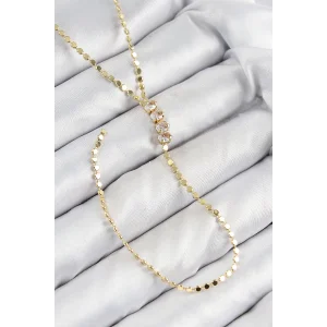 Pirinç Zirkon Taşlı Ezme Zincirli Model Gold Renk Y Kolye