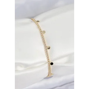 Pirinç Zirkon Taşlı Ezme Zincirli Sıralı Model Gold Renk Kadın Bilekilk