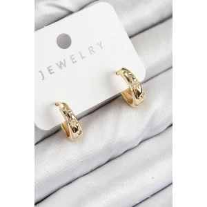 Pirinç Zirkon Taşlı Halka Model Gold Renk Kadın Küpe