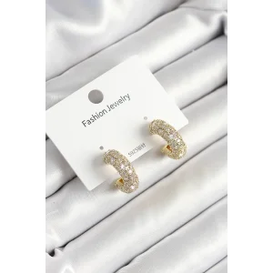 Pirinç Zirkon Taşlı Halka Model Gold Renk Kadın Küpe