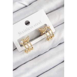 Pirinç Zirkon Taşlı İnci Detaylı Balık Kuyruğu Model Gold Renk Kadın Küpe
