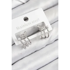 Pirinç Zirkon Taşlı İnci Detaylı Balık Kuyruğu Model Gümüş Renk Kadın Küpe