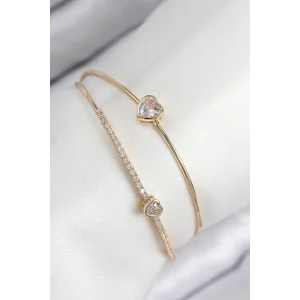 Pirinç Zirkon Taşlı Kalp Model Gold Renk Kadın Bileklik