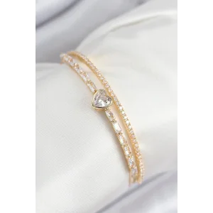 Pirinç Zirkon Taşlı Kalp Model Gold Renk Kadın Bileklik