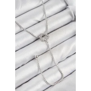 Pirinç Zirkon Taşlı Kalp Model Gümüş Renk  Y Kolye