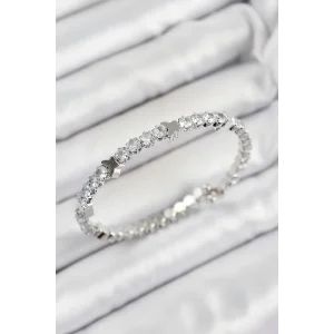 Pirinç Zirkon Taşlı Kalp Model Gümüş Renk Yaylı Kadın Bileklik