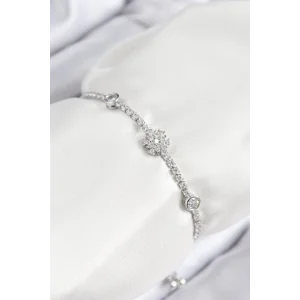 Pirinç Zirkon Taşlı Kar Tanesi Model Gümüş Renk Asansörlü Kadın Bileklik