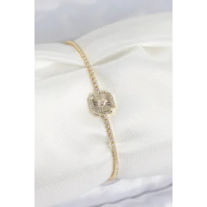 Pirinç Zirkon Taşlı Kare Model Gold Renk Kadın Bilekilk