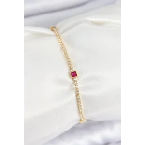 Pirinç Zirkon Taşlı Kare Model Gold Renk Kadın Bilekilk