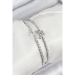 Pirinç Zirkon Taşlı Kelebek Model Gümüş Renk Kadın Bileklik
