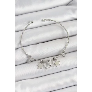 Pirinç Zirkon Taşlı Kelebek Ve Yıldız Model Gümüş Renk Charm Bileklik