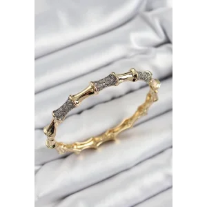 Pirinç Zirkon Taşlı Kemik Model Gold Renk Vip Kadın Bileklik