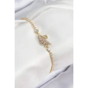 Pirinç Zirkon Taşlı Kuğu Model Gold Renk Kadın Bileklik