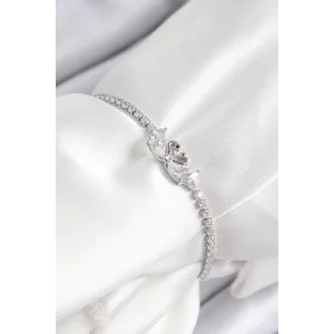 Pirinç Zirkon Taşlı Kuğu Model Gümüş Renk Asansörlü Kadın Bileklik