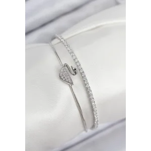 Pirinç Zirkon Taşlı Kuğu Model Gümüş Renk Kadın Bileklik