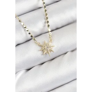 Pirinç Zirkon Taşlı Kutup Yıldızı Model Ezme Zincir Gold Renk Kadın Kolye