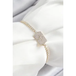 Pirinç Zirkon Taşlı Kutup Yıldızı Model Gold Renk Asansörlü Kadın Bileklik