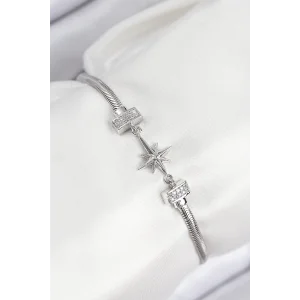Pirinç Zirkon Taşlı Kutup Yıldızı Model Gümüş Renk Kadın Bileklik