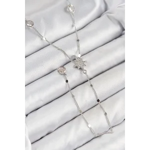 Pirinç Zirkon Taşlı Kutup Yıldızı Model Gümüş Renk Y Kolye