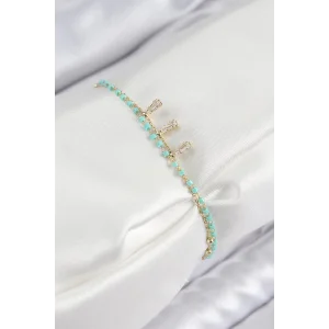 Pirinç Zirkon Taşlı Mavi Boncuklu Model Gold Renk Kadın Bileklik
