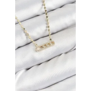 Pirinç Zirkon Taşlı Messika Model Ezme Zincir Gold Renk Kadın Kolye