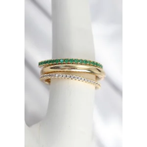 Pirinç Zirkon Taşlı Mix Renk 3Lü Kadın Yüzük