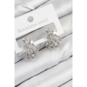 Pirinç Zirkon Taşlı Model Gümüş Renk Kadın Küpe