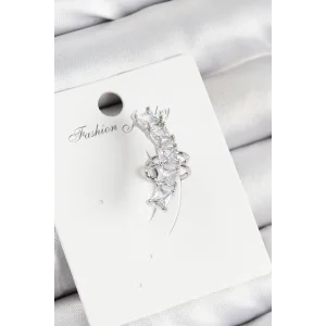 Pirinç Zirkon Taşlı Model Gümüş Renk Sağ Kıkırdak Küpe