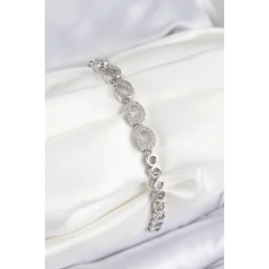 Pirinç Zirkon Taşlı Oval Model Gümüş Renk Kadın Bileklik