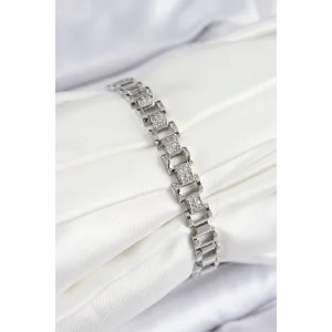 Pirinç Zirkon Taşlı Parçalı Model Gümüş Renk Kadın Bileklik