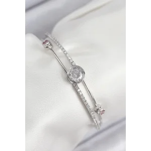 Pirinç Zirkon Taşlı Pırlanta Model Gümüş Renk Kadın Bileklik