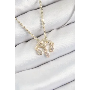 Pirinç Zirkon Taşlı Sallantılı Göz Model Ezme Zincir Gold Renk Kadın Kolye