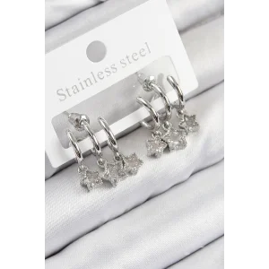 Pirinç Zirkon Taşlı Sallantılı Yıldız Model Gümüş Renk Kadın Küpe