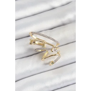 Pirinç Zirkon Taşlı Sıkıştırma Sağ Kıkırdak Gold Renk Kadın Küpe