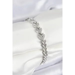 Pirinç Zirkon Taşlı Sıralı Ok Model Gümüş Renk Kadın Bileklik