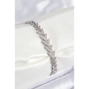 Pirinç Zirkon Taşlı Sıralı Ok Model Gümüş Renk Kadın Bileklik