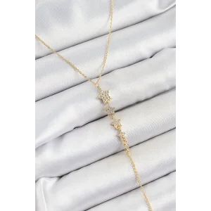 Pirinç Zirkon Taşlı Sıralı Yıldız Figürlü Y Model Gold Renk Kadın Kolye