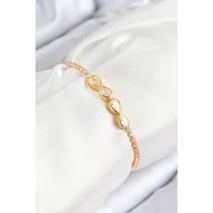 Pirinç Zirkon Taşlı Sonsuzluk Model Gold Renk Asansörlü Kadın Bileklik