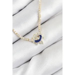 Pirinç Zirkon Taşlı Su Yolu Göz Model Gold Renk Kadın Kolye