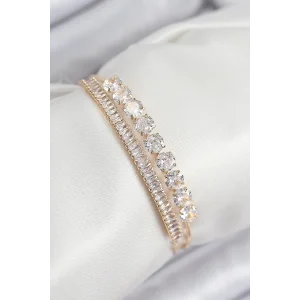 Pirinç Zirkon Taşlı Su Yolu Model Gold Renk Kadın Bileklik