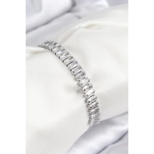 Pirinç Zirkon Taşlı Su Yolu Model Gümüş Renk Asansörlü Kadın Bileklik